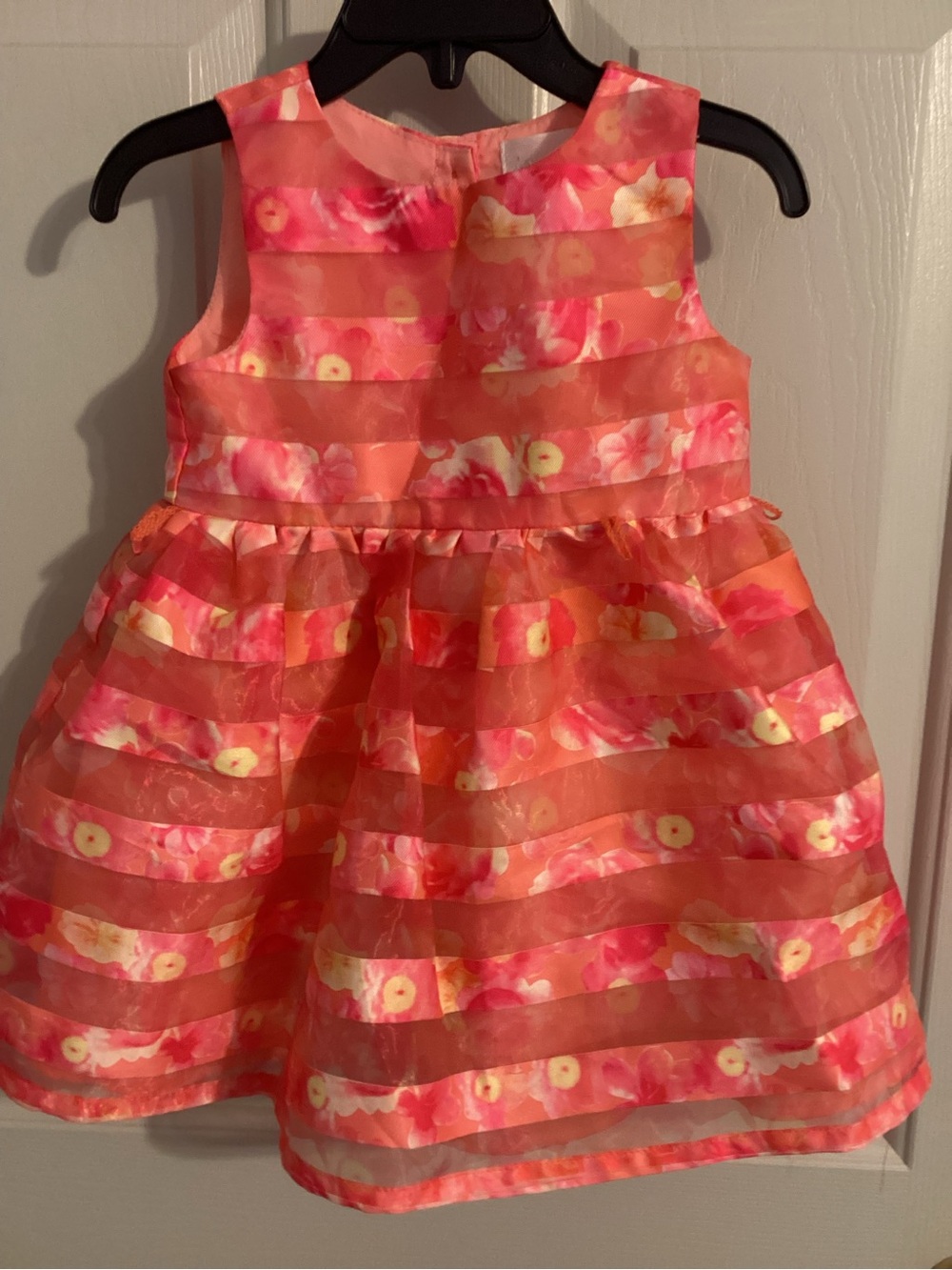 Coral Floral Stripe Party Dress for Girls